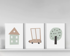 Placa Decorativa MDF Carrinho e Arvore Boho