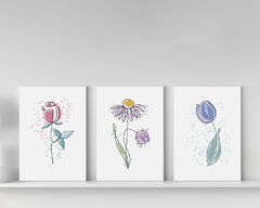 Placa Decorativa MDF Flores Aquarela
