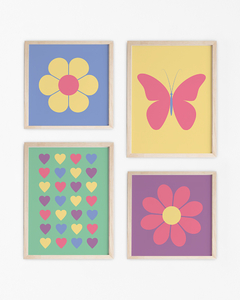Kit Quadro Infantil Flores e Borboleta Menina