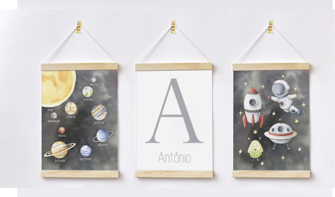 Conjunto 3 Flamulas - Astronauta e Foguete Antônio