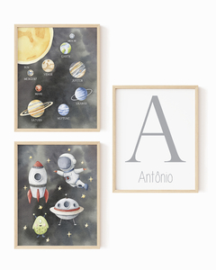 Quadro Infantil Astronauta e Foguete Antonio