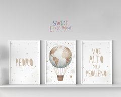 Kit Quadro Infantil Balão Voe Alto Meu Pequeno Pedro