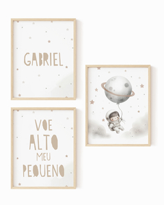 Kit Quadros Infantil Astronauta Voe Alto Meu Pequeno Gabriel