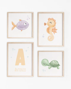 Kit Quadro Infantil Fundo Do Mar Aquarela Antonio