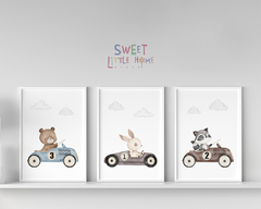 Kit 3 Quadros Infantil Carrinho Vintage