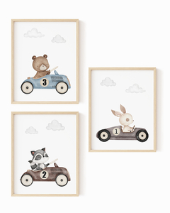 Kit 3 Quadros Infantil Carrinho Vintage