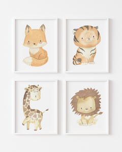 Kit Quadro Infantil Safari Aquarela