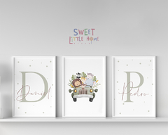 Conjunto Quadro Infantil Personalizado Safari Irmãos Pedro e Daniel