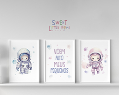 Kit Quadro Infantil Irmãos Astronauta Voe Alto Meus Pequenos