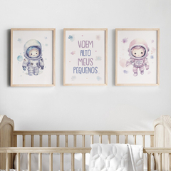 Kit Quadro Infantil Irmãos Astronauta Voe Alto Meus Pequenos