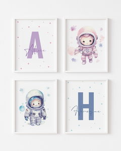 Conj Quadro Infantil Personalizado Astronauta Irmãos Henrique e Alice