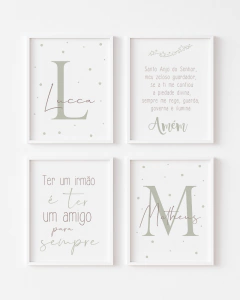Conj Quadro Infantil Personalizado Santo Anjo Irmãos Lucca e Matheus