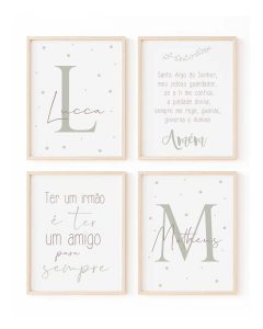 Conj Quadro Infantil Personalizado Santo Anjo Irmãos Lucca e Matheus