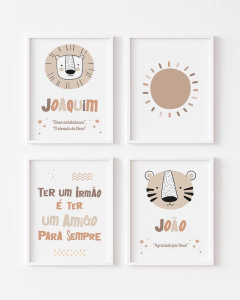 Kit Quadro Infantil Personalizado Safari Irmãos Joaquim e João