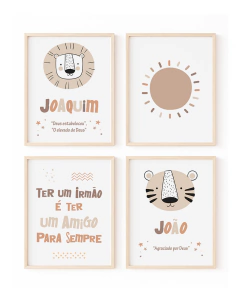 Kit Quadro Infantil Personalizado Safari Irmãos Joaquim e João