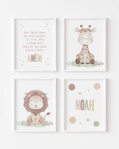 Kit Quadros Infantil Personalizado Safari Anjo Noah