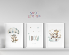 Conj. Quadro Infantil Personalizado Ursinho Aviador Lucca