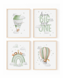 Conj Quadro Infantil Balão Dream Big Aquarela Verde