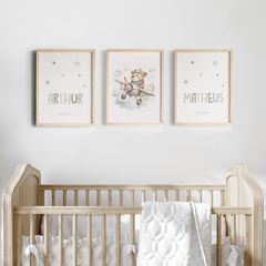Conj. Quadro Infantil Ursinho Aviador Irmãos Arthur e Matheus