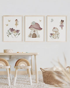 Conj Quadro Infantil Cogumelo e Fadas