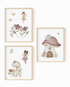 Conj Quadro Infantil Cogumelo e Fadas