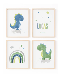Conj Quadro Infantil Dinossauro Lucas Aquarela