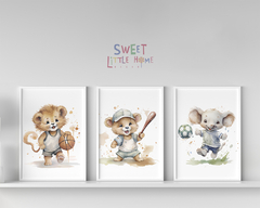Conj. Quadro Infantil - Bichinhos Esportistas Aquarela