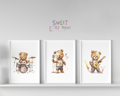 Conj. Quadro Infantil Ursinho Musico Aquarela