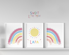 Conj Quadro Infantil Personalizado Arco Iris e Sol Lara