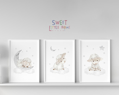 Conj Quadro Infantil Ovelha Aquarela