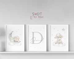 Conj Quadro Infantil Ovelha Aquarela Daniel