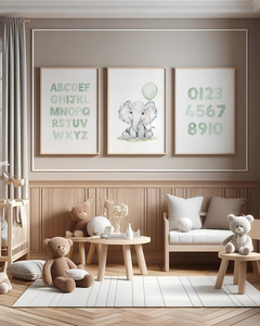 Conj Quadro Infantil Alfabeto Elefantinho Aquarela