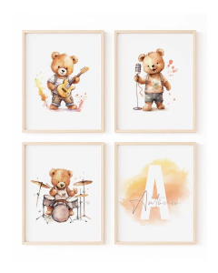Conj Quadro Infantil Ursinhos Musicos Antonio Aquarela