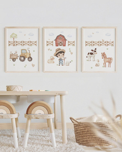 Conj Quadro Infantil Menino Fazendinha Aquarela