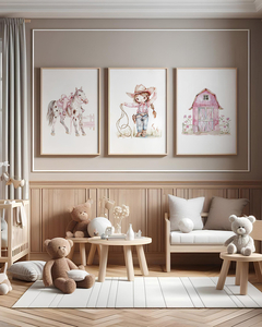 Conj Quadro Infantil Cavlinho Menina Fazendeira