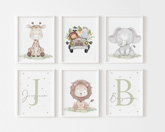 Conj Quadro Infantil Personalizado Safari Irmãos