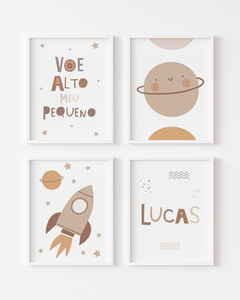 Conj Quadro Infantil Menino Astronauta Boho Lucas