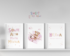 Conj. Quadro Infantil Menina Ursinha Aviador Helena
