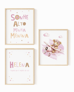 Conj. Quadro Infantil Menina Ursinha Aviador Helena