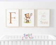Conj. Quadro Infantil Personalizado Ursinho Tenista Francisco