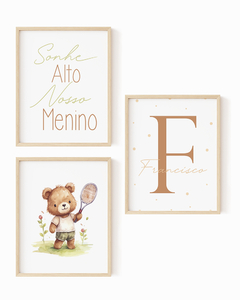 Conj. Quadro Infantil Personalizado Ursinho Tenista Francisco