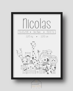Quadro Nascimento - Zoo -  Sweet Little Home Decor - Quadro Infantil Personalizados 