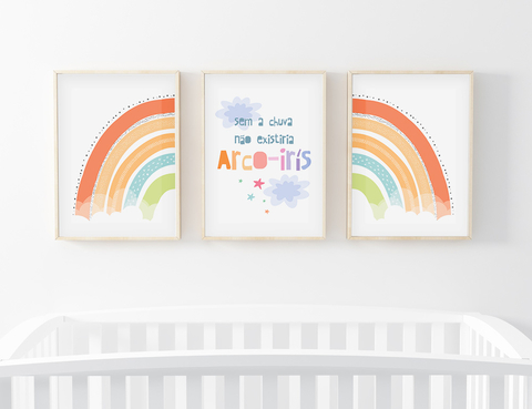 Kit Quadros para quarto de bebê - Sem Chuva Não Existiria Arco-Íris