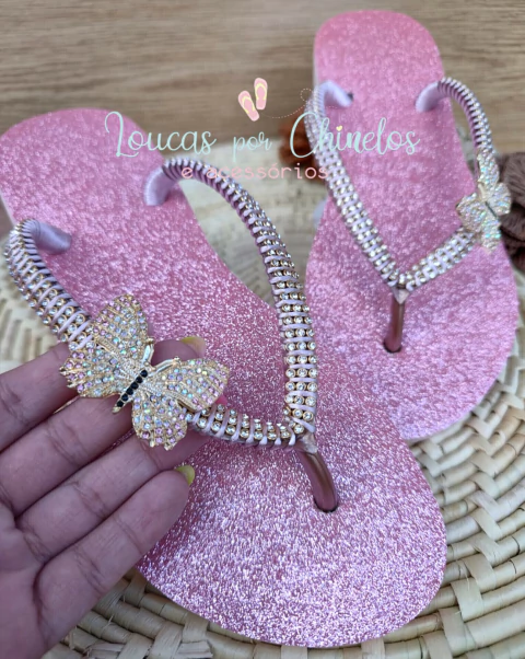 Borboleta Rosa - Loucas Por Chinelos | Chinelos e Acessórios Personalizados