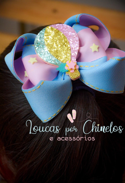 Laço Balão Rosa - PRONTA ENTREGA