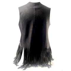Chaleco con flecos en gamuza boheme  Negro - comprar online