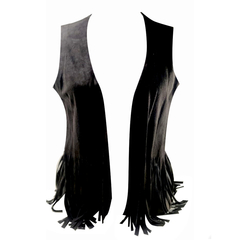 Chaleco con flecos en gamuza boheme  Negro