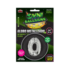 GLOBO METALIZADO 34" NUMERO 0 PLATEADO - comprar online