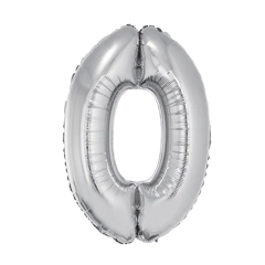 GLOBO METALIZADO 34" NUMERO 0 PLATEADO