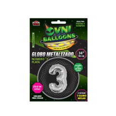 GLOBO METALIZADO 34" NUMERO 3 PLATEADO - comprar online